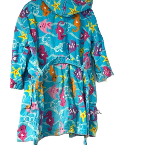 Girls blue Multicolor under the sea Open Front Belted Hooded Swim Bathrobe Sz 5 - Picture 4 of 5